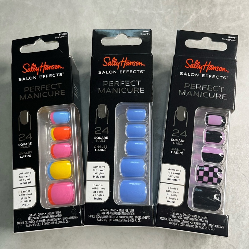 Brand New (3) Sally Hansen Salon Effects Square Nails Percect Manicure